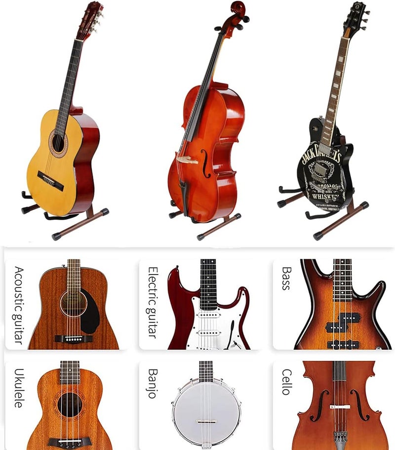 KingPoint Guitar Stand, Guitar Floor Stand, Acoustic Electric Wooden A Frame Folding Guitar Holder Adjustable for Bass, Cello, Mandolin, Banjo, Ukulele (Black Walnut) - Image 4